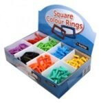 BOX OF 200 ASSORTED LARGE SQUARE KEY BOW RINGS