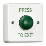CQR AEB17 Surface Mounted Plastic Green Dome Button - Legend "Press To Exit" (LEAD TIME: 2-3 DAYS)