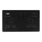 Eurolite ECMB2USBCB 2 Gang 13Amp Switched Socket With USB C Matt Black (LEAD TIME: 2-3 DAYS)