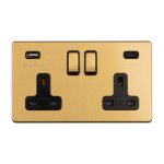 Eurolite ECSB2USBCB 2-Gang 13Amp Switched Socket with USB-C Satin Brass (LEAD TIME: 2-3 DAYS)