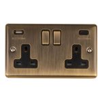 Eurolite EN2USBCABB 2-Gang 13Amp Switched Socket with USB-C - Antique Brass (LEAD TIME: 2-3 DAYS)